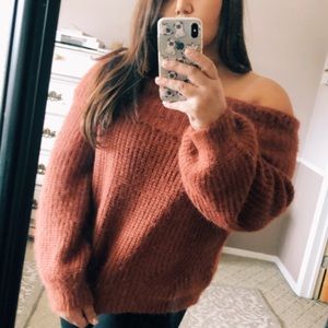 Terra-cotta Fuzzy Off the Shoulder Sweater Large